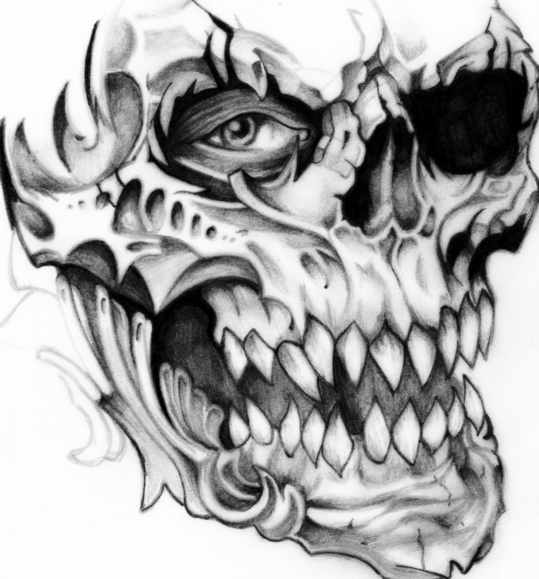 Painted Temple  Tattoos  Skull  Black and Gray skull with eyeball Tattoo