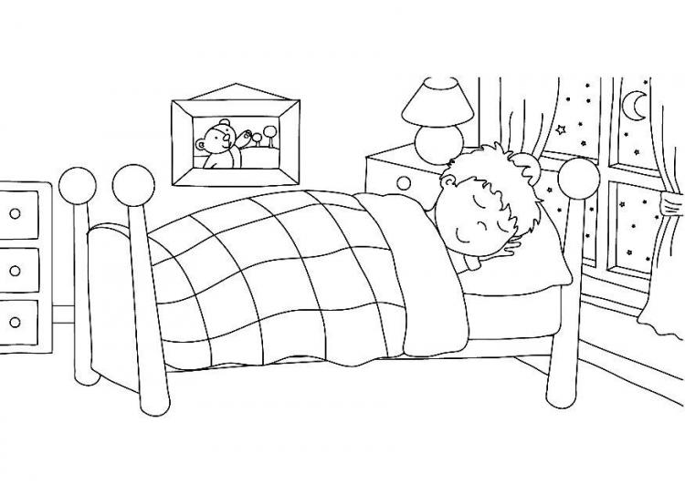 kids sleeping clipart black and white