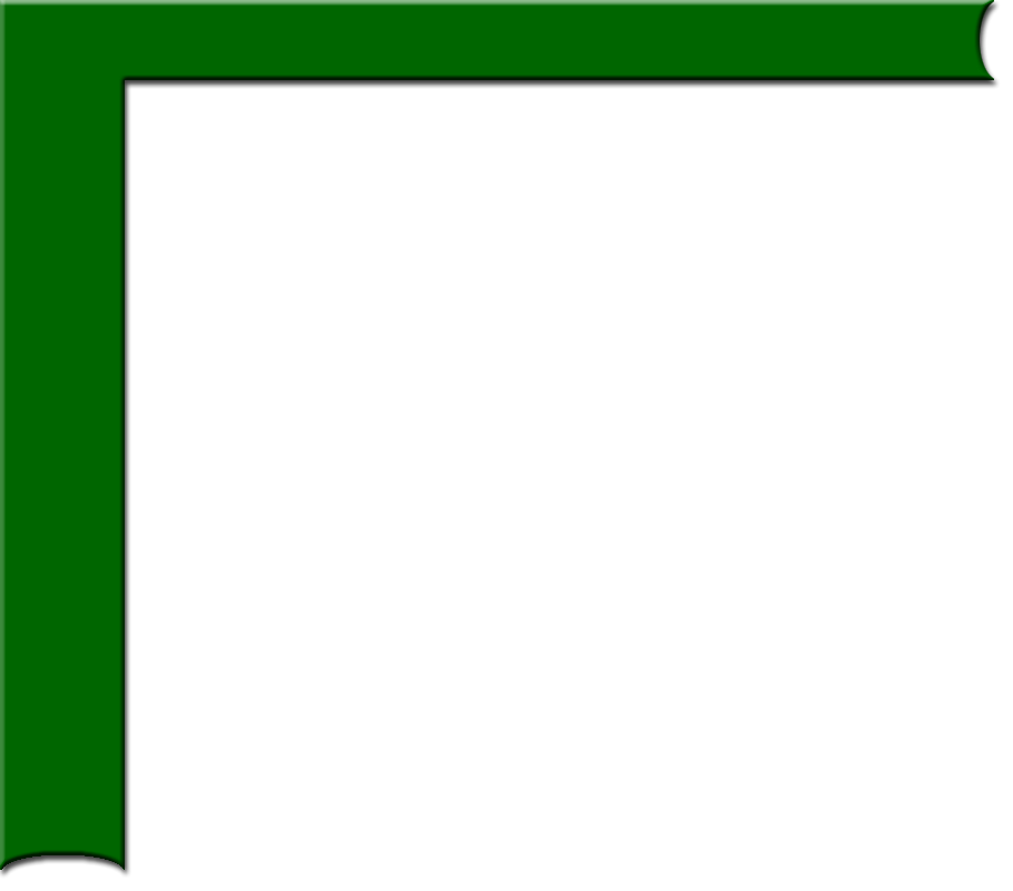 Green L-shaped border corner with curved ends and subtle shadow on white background.