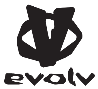 Evolv brand logo featuring a stylized black climbing hold shape above the word "evolv" in custom lowercase font.