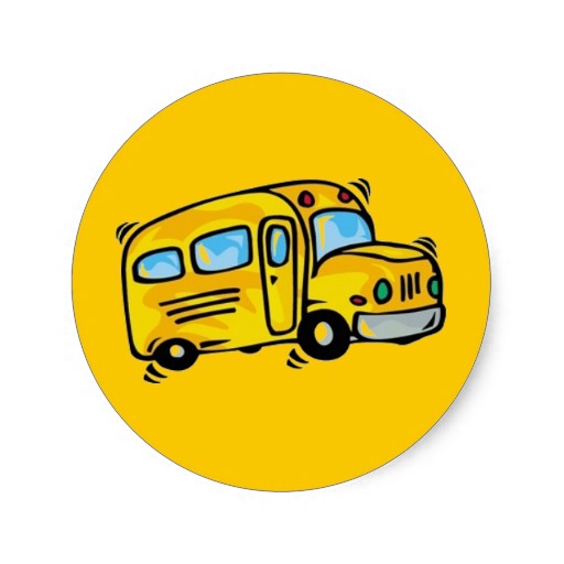 Cheerful cartoon yellow school bus with motion lines on a bright yellow circular background.