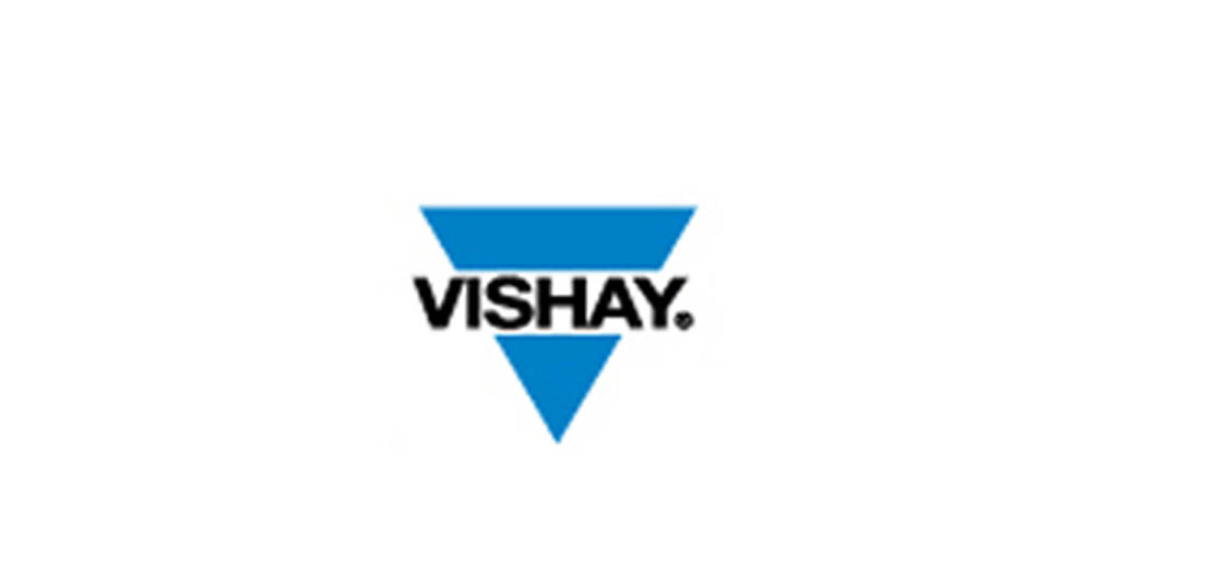 Vishay logo featuring a blue inverted triangle with the brand name in bold black text.