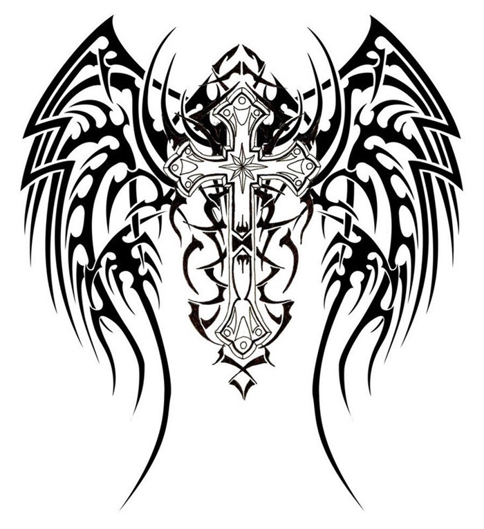 Premium Vector  Tribal christian cross logo tattoo design stencil vector  illustration