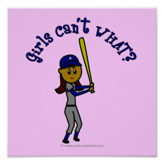 Cartoon girl in baseball uniform holding bat with text "girls can't WHAT?"