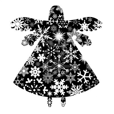 Christmas Angel Silhouette with Snowflakes Design - clipart #
