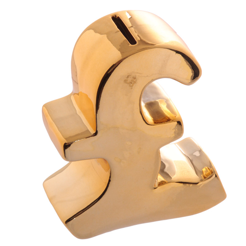 Gold Pound Sterling Piggy Bank - Save in Style with UK Currency Symbol