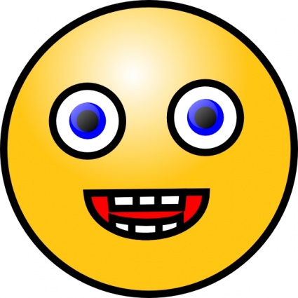 Yellow emoji face with wide blue eyes and a toothy grin, expressing excitement or surprise.