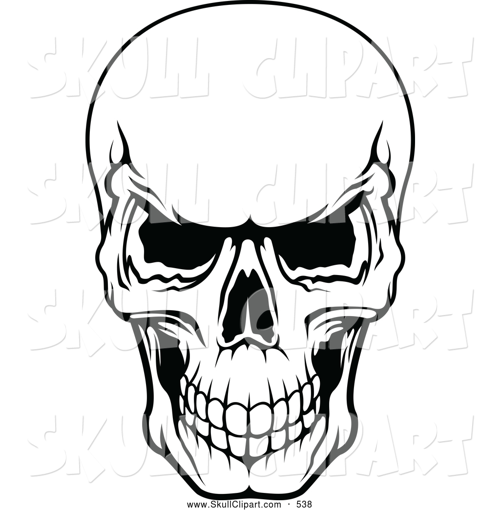 Vector Clip Art of a Frightening Black and White Evil Human Skull 