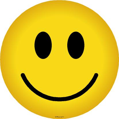 Bright yellow smiley face with black eyes and curved smile, conveying happiness and positivity.