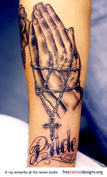 Tattoo uploaded by Jules Lee  Praying hands and rosary beads in old school  style  Tattoodo