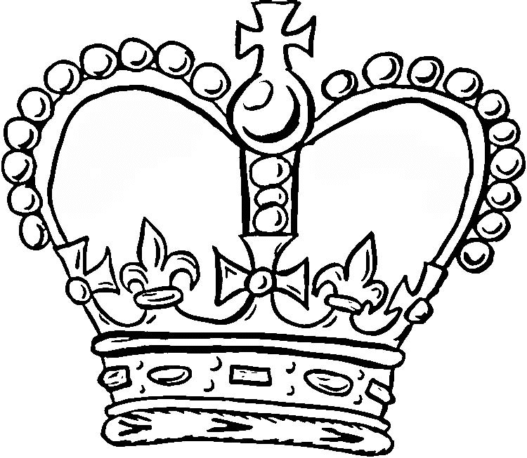 Black-and-white line drawing of a royal crown with fleur-de-lis, pearls, and a cross finial.