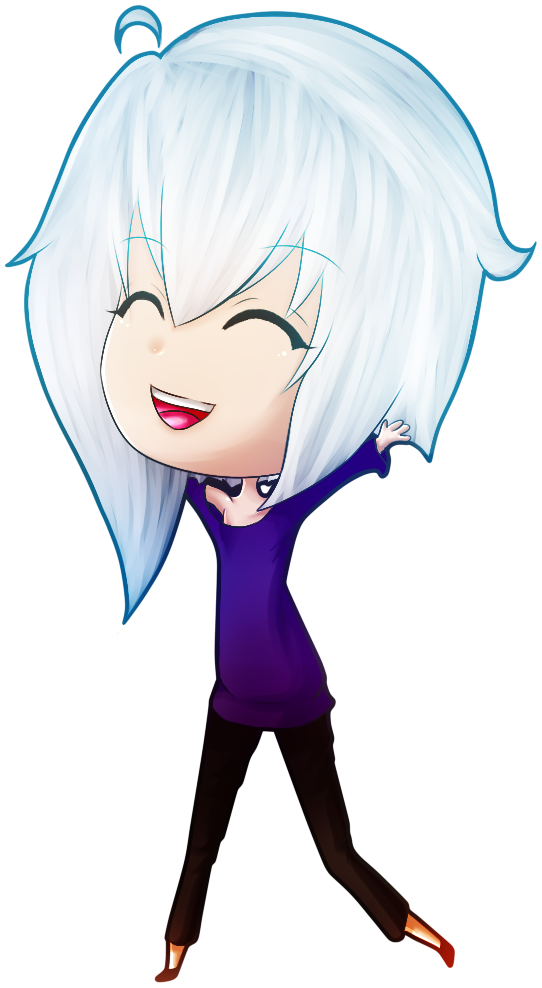 Joyful Chibi Anime Girl with White Hair - Free PNG Illustration