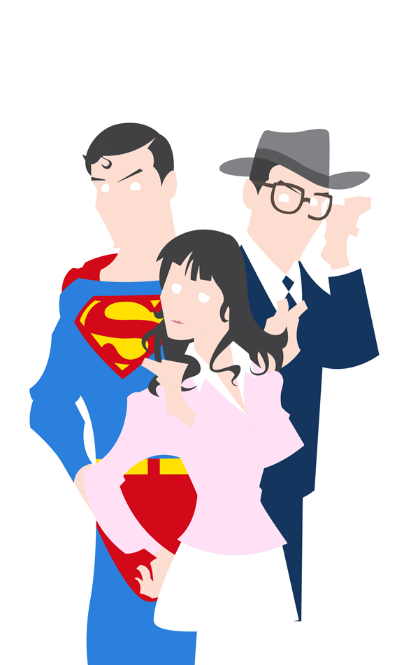 Superman, Lois Lane & Clark Kent Illustrated Trio | Heroic Identity Theme