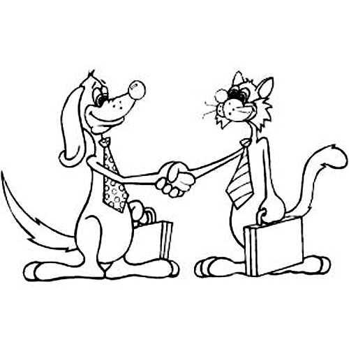 Business Partnership Cartoon: Dog and Cat Shaking Hands