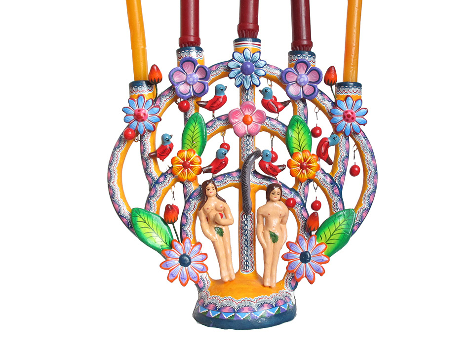 Traditional Mexican Folk Art Candelabra - Adam and Eve Design