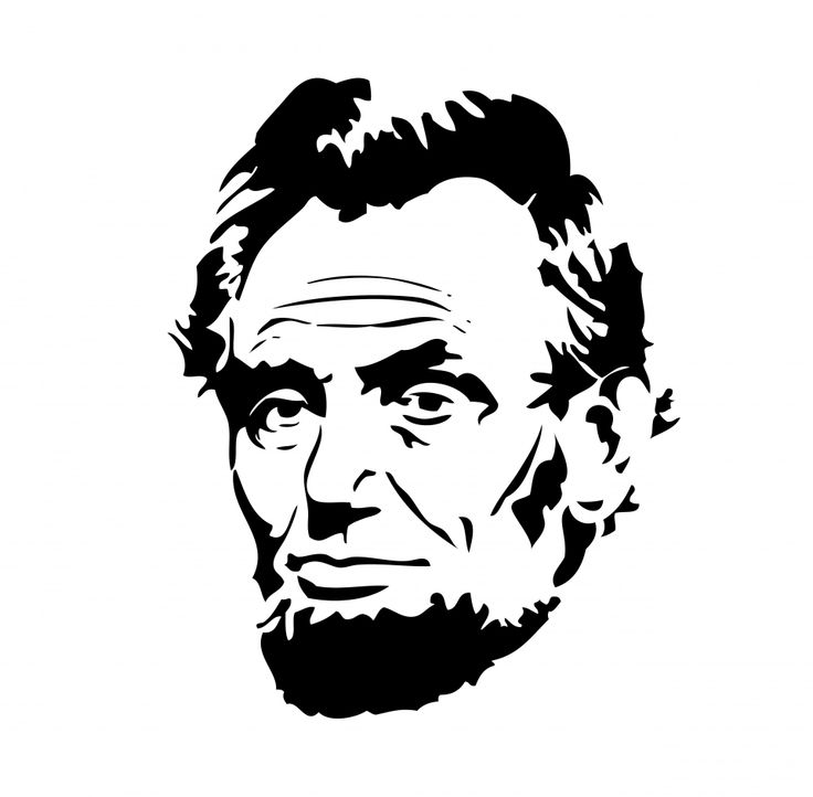 Black-and-white stylized portrait of Abraham Lincoln with iconic beard and furrowed brow.