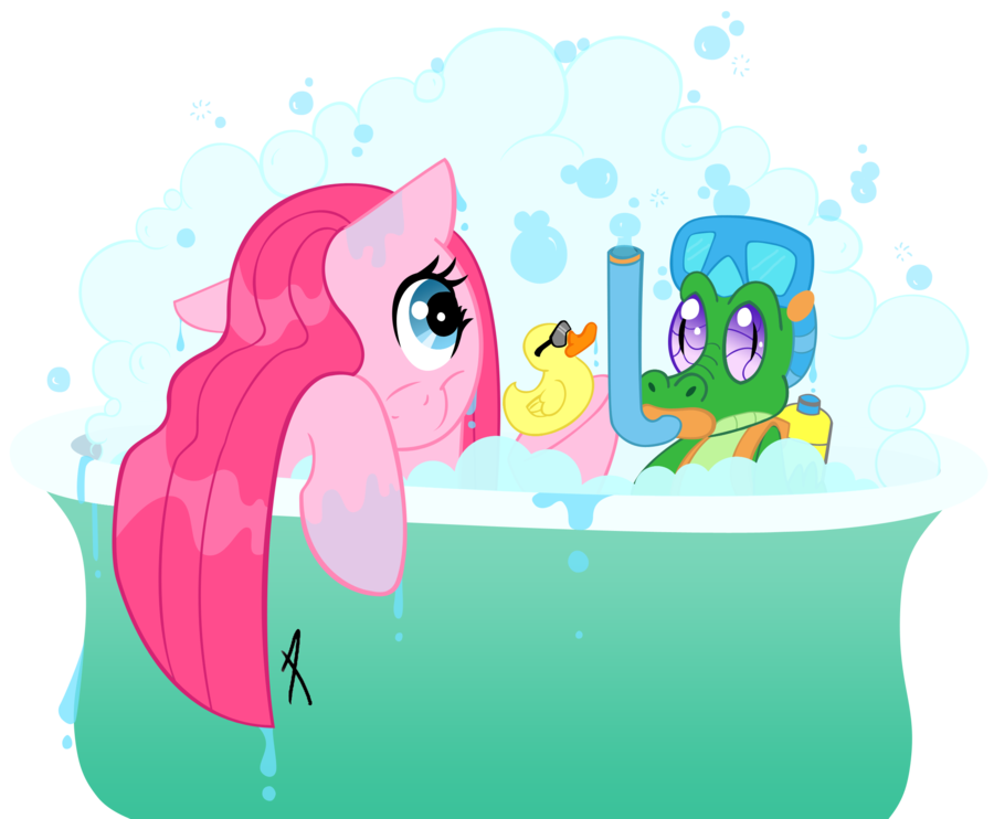 Pinkie Pie and Dragon Bath Time - Fun MLP Fan Art