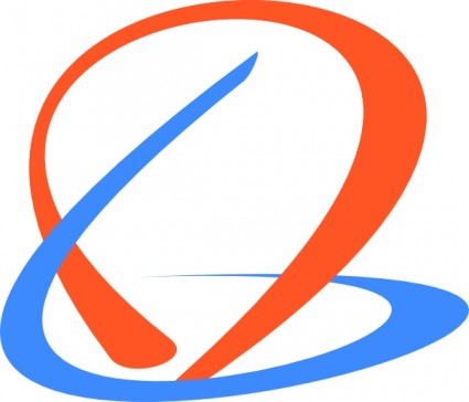 Abstract orange and blue swoosh logo forming a dynamic circular design on white background.