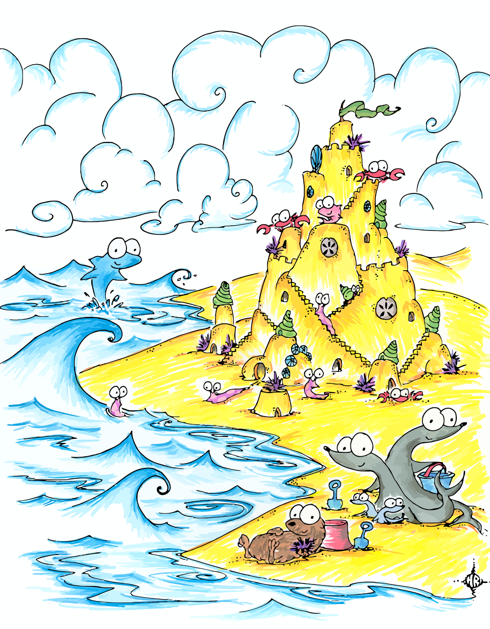 Sand castle posters for the wall • posters cartoon, line, drawing |  myloview.com