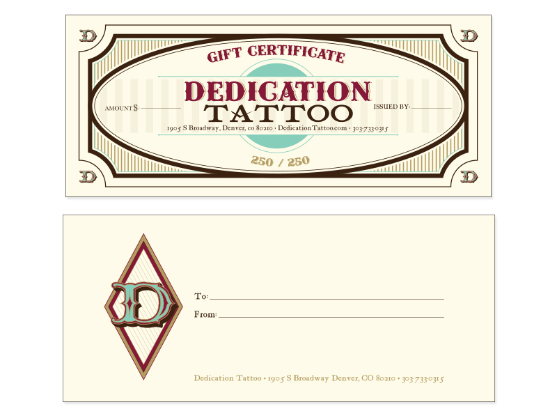 Printable Tattoo Gift Certificate Templates in MS Word