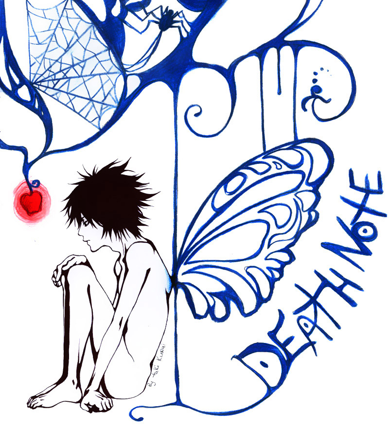 Death Note Artwork - L with Butterfly Wings and Symbolic Imagery
