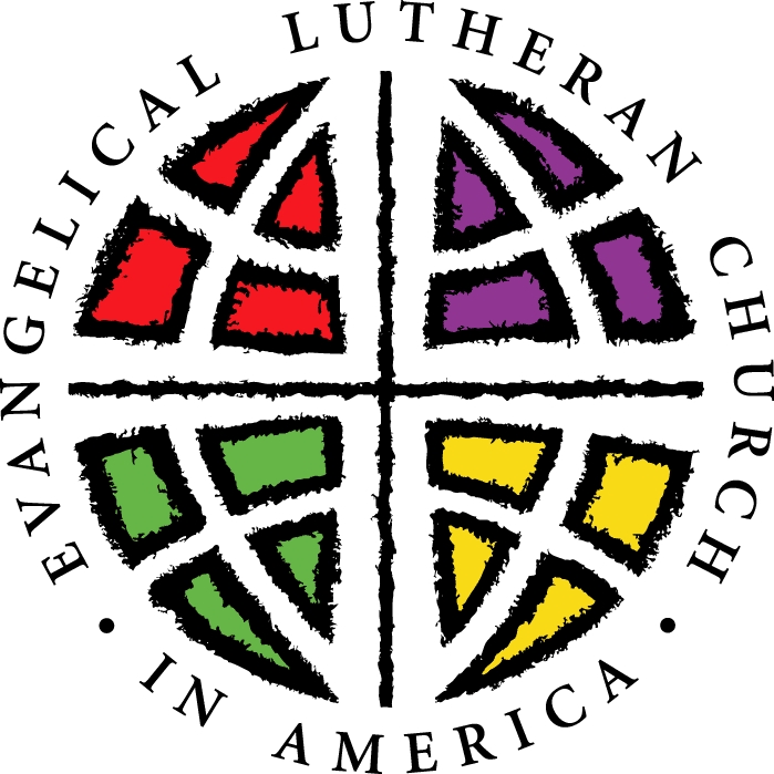 Logo of the Evangelical Lutheran Church in America featuring a colorful cross within a circle, with text encircling the design.