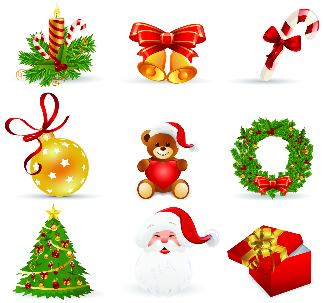 Beautiful christmas icons vector Free Vector 