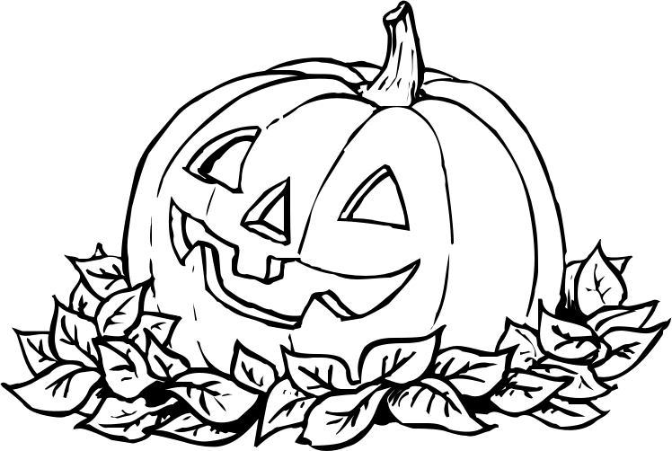 Pumpkin In Leaves BW Clip Art Download