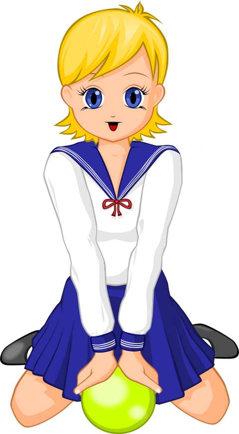 Sailor Uniform Anime Girl with Green Ball - Free Illustration
