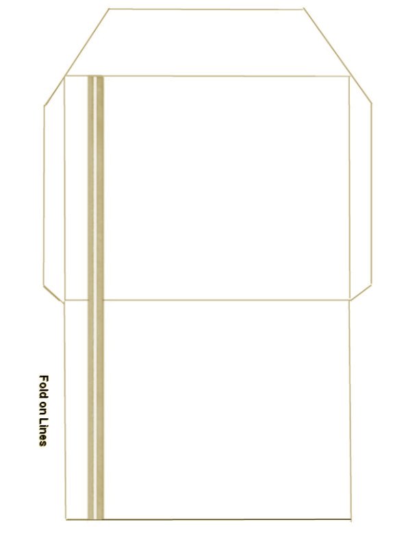 Diagram showing a paper envelope template with fold lines and scoring guides for DIY envelope making.