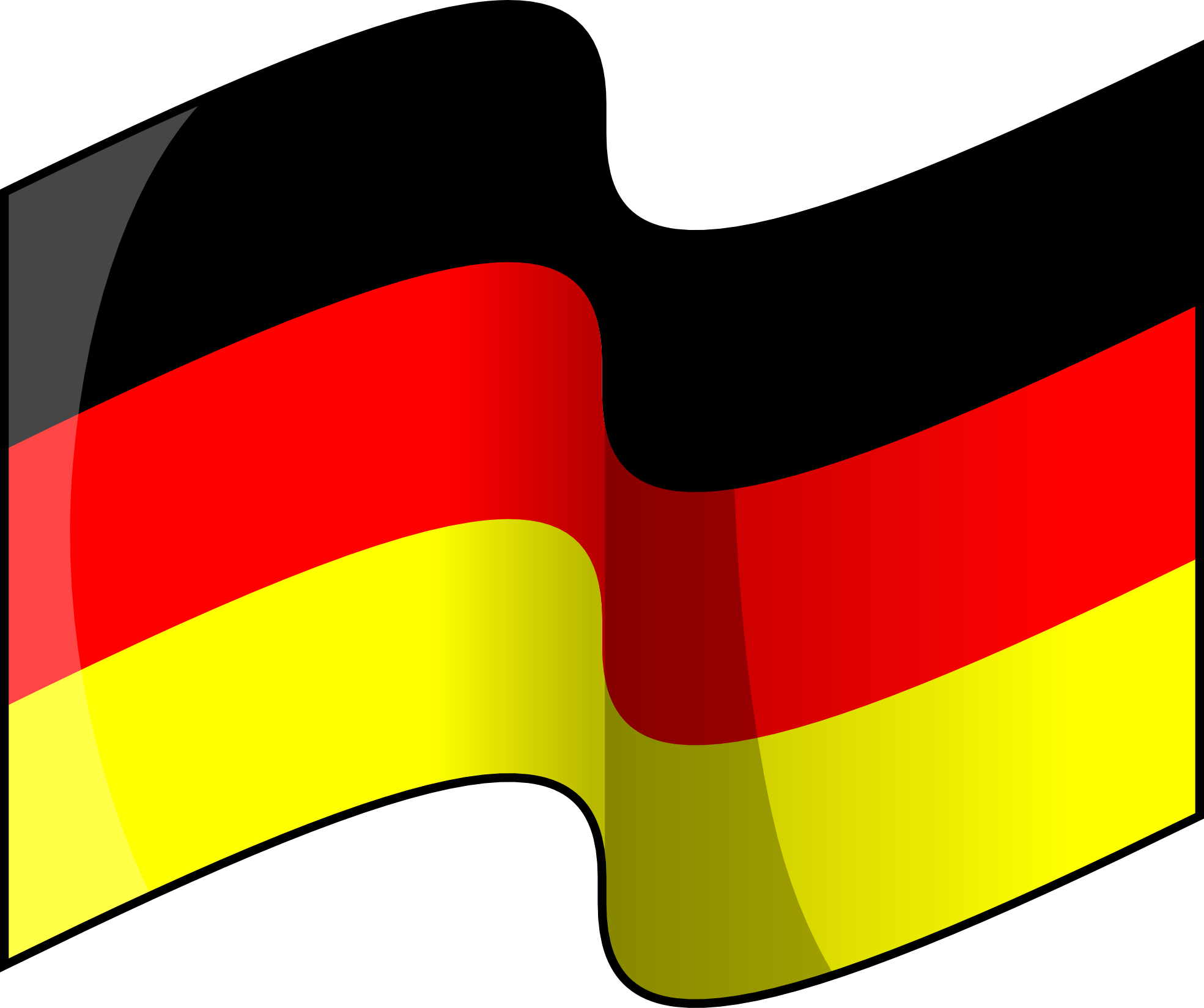 Waving German flag with black, red, and yellow horizontal stripes.