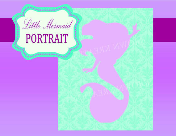 LITTLE MERMAID Party -Silhouette- Wall Portrait -Girl Birthday 