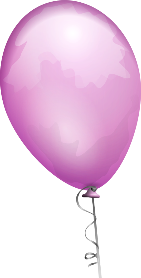 Shiny pink party balloon with silver curling ribbon against transparent background