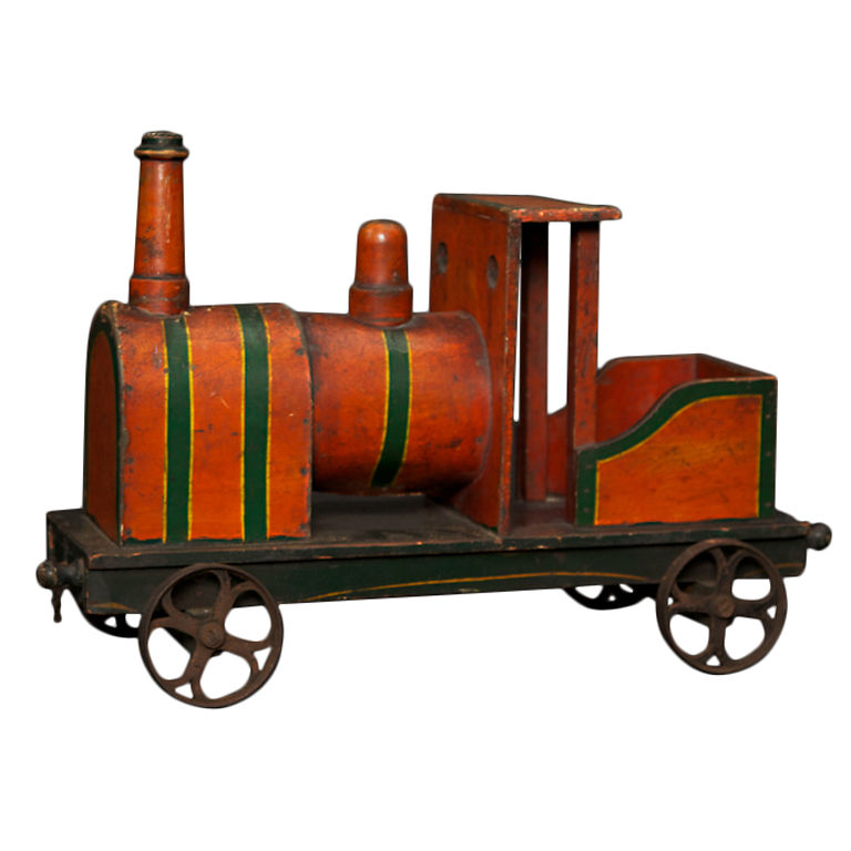 Antique Wooden Toy Steam Locomotive - Hand-Painted Collectible Train