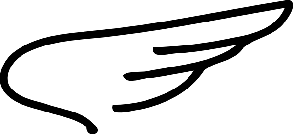 Minimalist black line drawing of a stylized wing on white background, symbolizing flight, freedom, or speed.