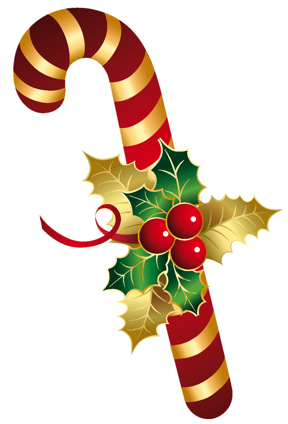 Golden and Red Christmas Candy Cane PNG Clipart