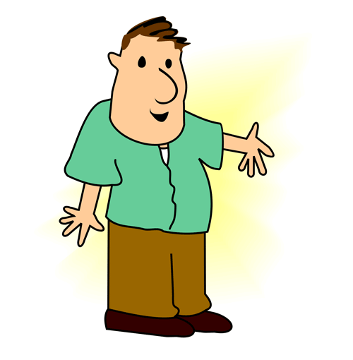 Friendly Cartoon Man Illustration - Welcoming Gesture for Websites & Presentations