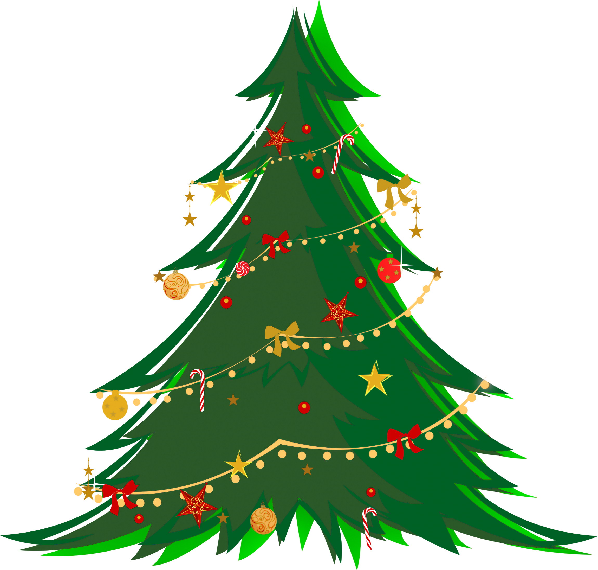 Large Transparent Green Christmas Tree with Ornaments PNG Clipart