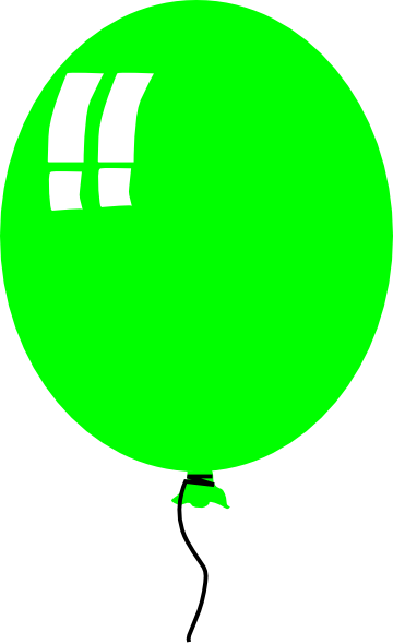 Bright green balloon with white quotation marks, floating against black background.