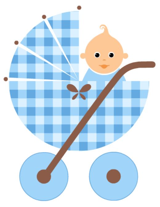 Baby in Blue Gingham Stroller - Cute Illustration for New Parents