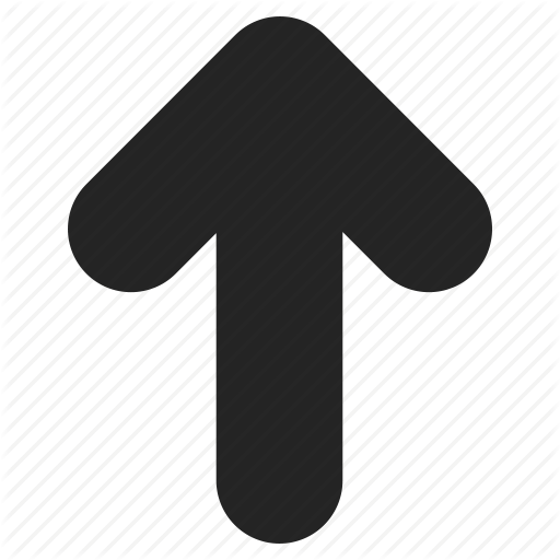 Dark upward arrow icon on diagonal striped background, symbolizing navigation or upload action.