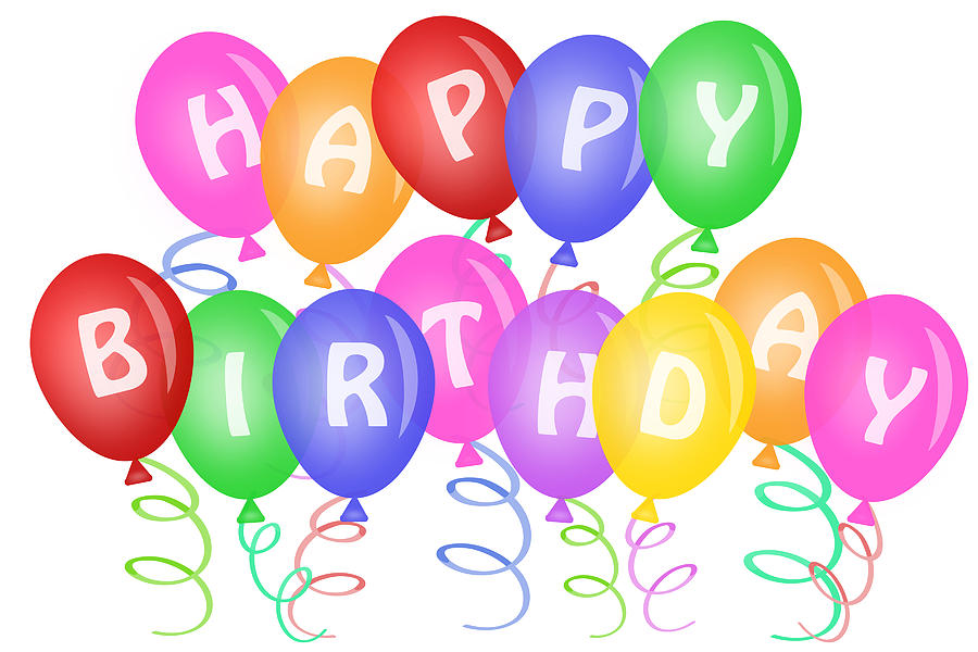 happy birthday text with balloons - Clip Art Library