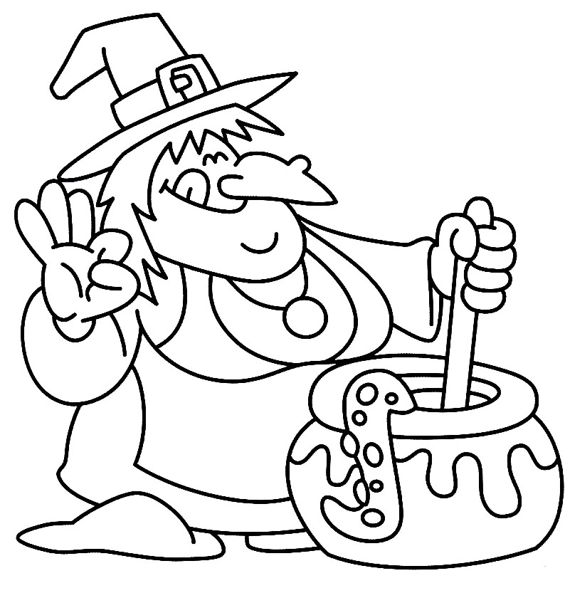 Witch Spooky Cooking Alone Coloring Page |Halloween coloring pages 