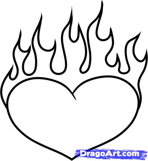 drawings of hearts with flames