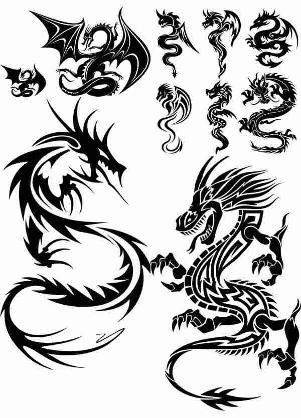 Chinese Dragons Silhouette