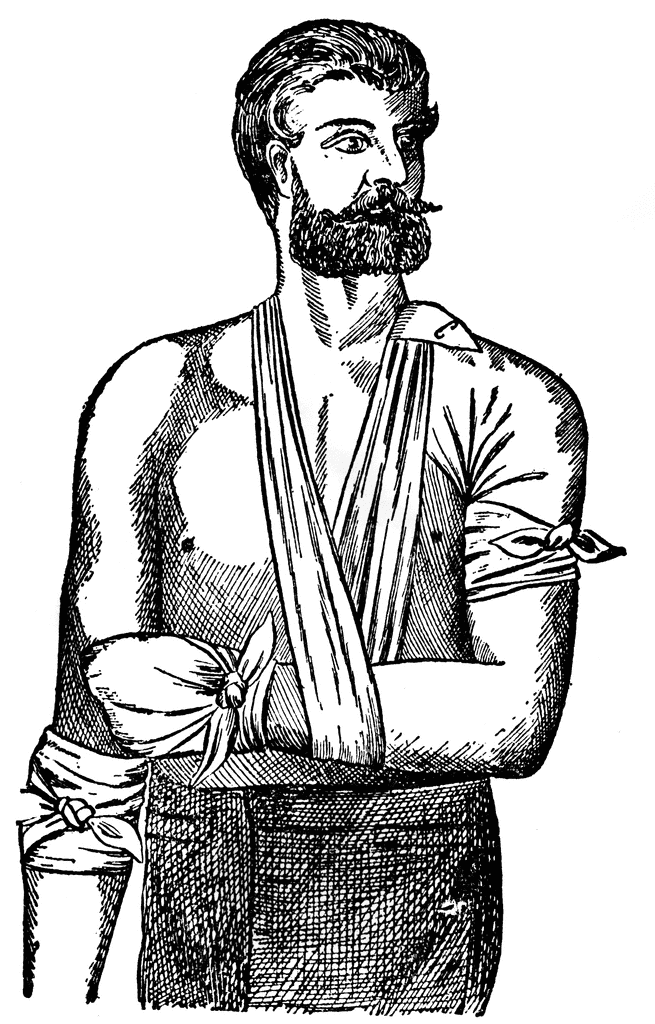 Vintage Medical Illustration: Man with Arm Sling Injury Treatment