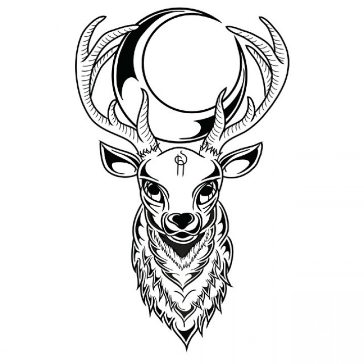 Mystical Deer with Crescent Moon Tattoo Design | Symbolic Artwork