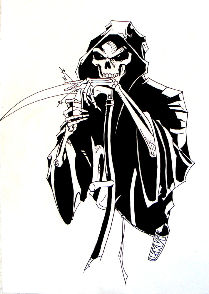 Pin Cute Cartoon Grim Reaper With Scythe Isolated On White on 