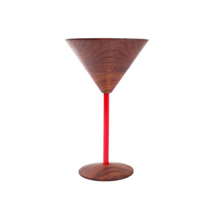 Walnut & Red Stem Martini Glass - Contemporary Barware Design