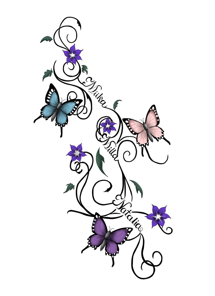 Purple Elegant Butterfly with Flowers Long Body Tattoo – Tattoo for a week